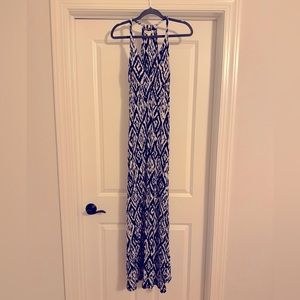 Blue and White Print Maxi Dress